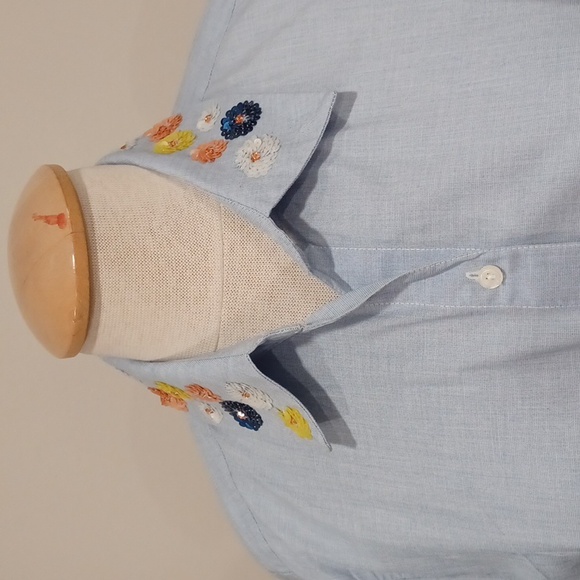 Lord & Taylor Sequined Collar Button Front Cotton Shirt Dress- Sz. Med - Picture 9 of 13